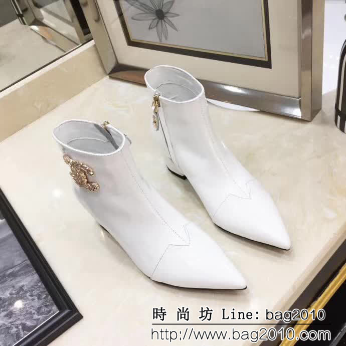 CHANEL香奈兒 代購正品 羊皮拼色中跟短靴 2018新款短筒女靴 QZS2425